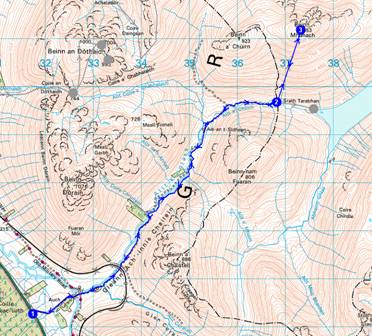 Sue and Alastair's route up Beinn Mhanach - 19km, 913 metres ascent, 5 hours