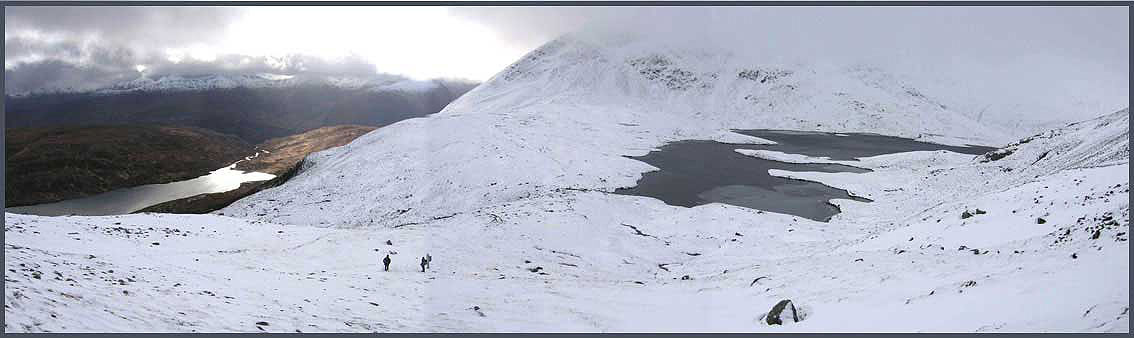 Descending towards Loch Eilde Mor, with Coire an Lochan to the right