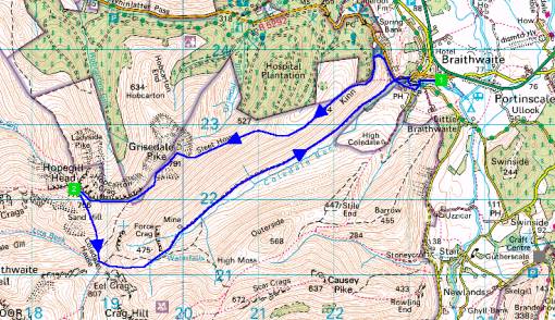 Hopegill Head walk - map of route