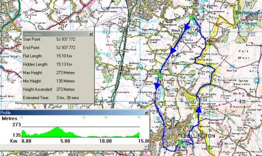 Map of 15km bike ride from Bollington