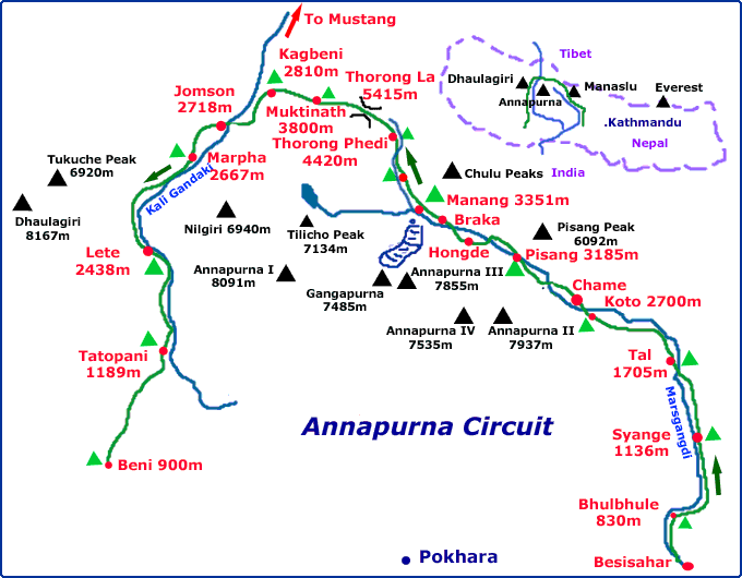Map of the Annapurna circuit