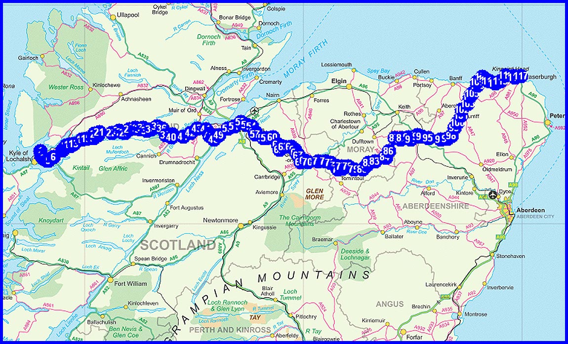 Martin's planned TGO Challenge route - 2013
