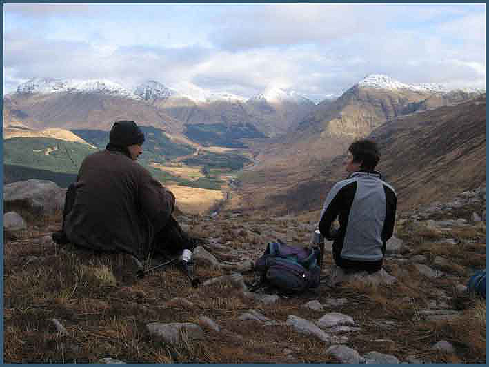 Sue and Alastair ascend Ben Starav, with Glen Etive behind