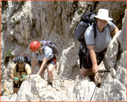 Ascending the short via ferrata