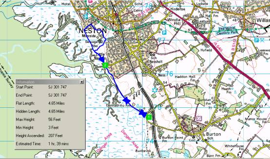 Walking route from Burton Marsh to Little Neston and back via The Harp Inn