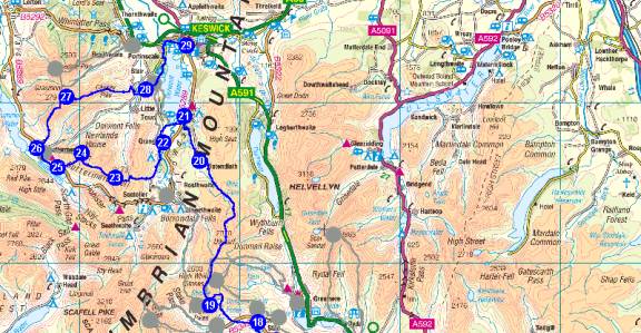 Backpacking route at a scale of 1:250,000