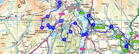Backpacking route at a scale of 1:250,000
