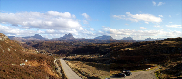 Canisp, Suilven, Cul Mor, Cul Beag & Stac Pollaidh from beyond Lochinver