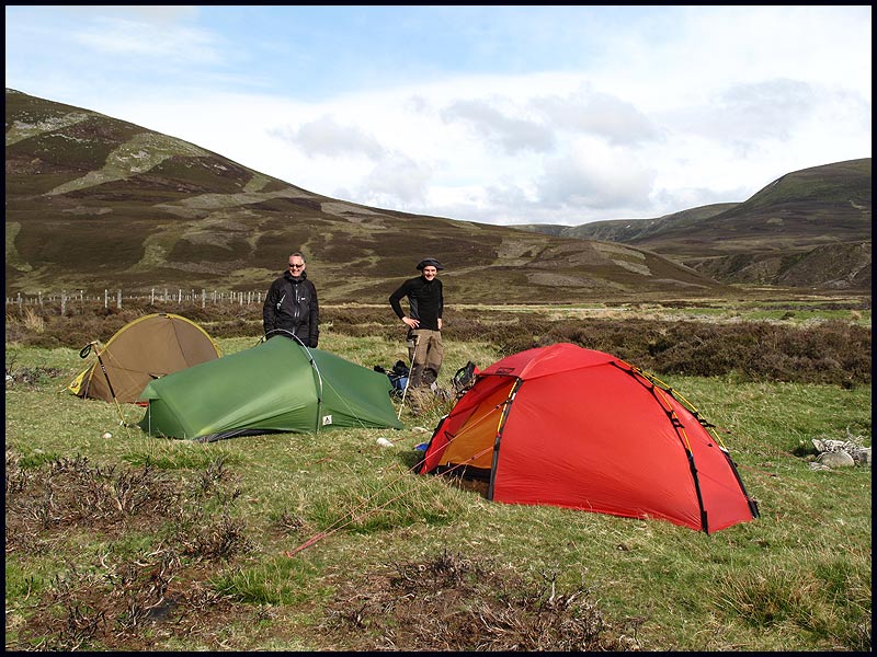 Wild camping on the TGO Challenge, near Dalwhinnie, with Mike and Stefan